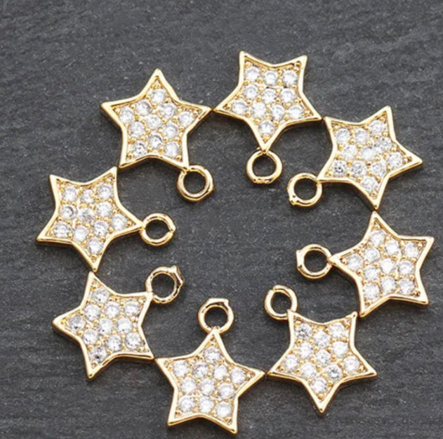 SS 450 Tiny star charm - gold plated zircon crystal
