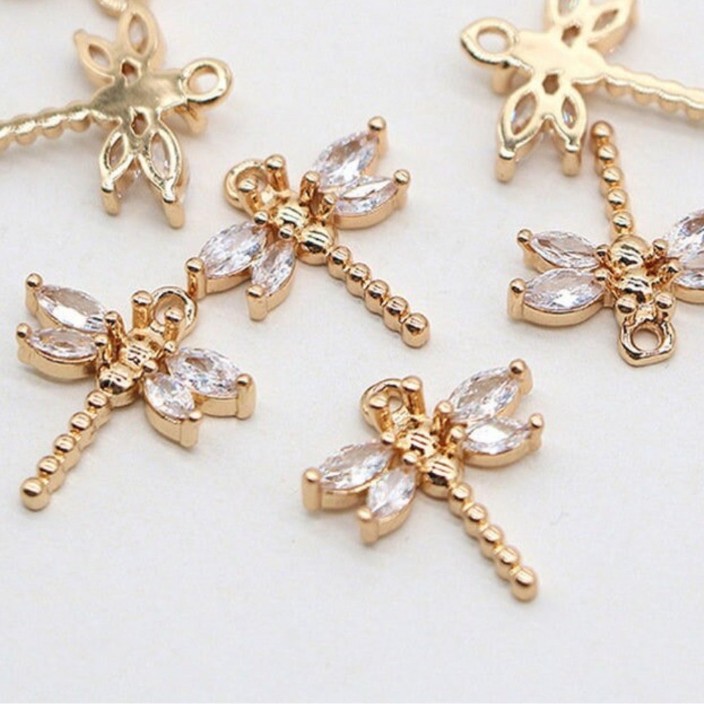 SS 466 Mini dragonfly CZ 14k gold plated charm ( 1 pc ) Anti tarnish