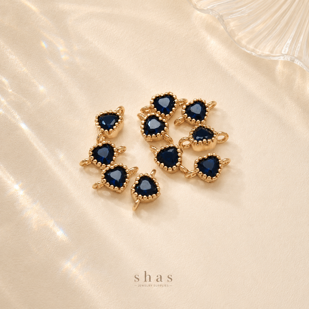 GPC05J4 Dark Blue Heart Zircon connector charm 14k gold plated ( 1 pc ) Anti tarnish