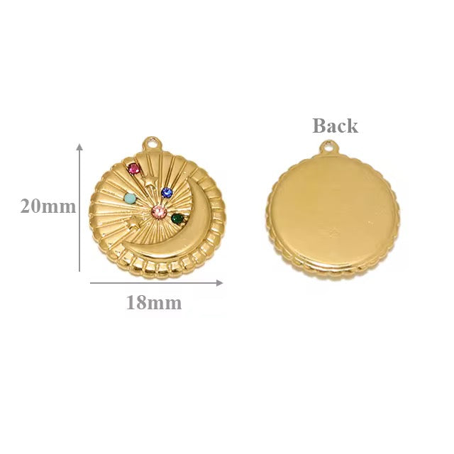 SS 2173 Zircon moon vintage Stainless steel charm ( 1 pc ) Anti tarnish