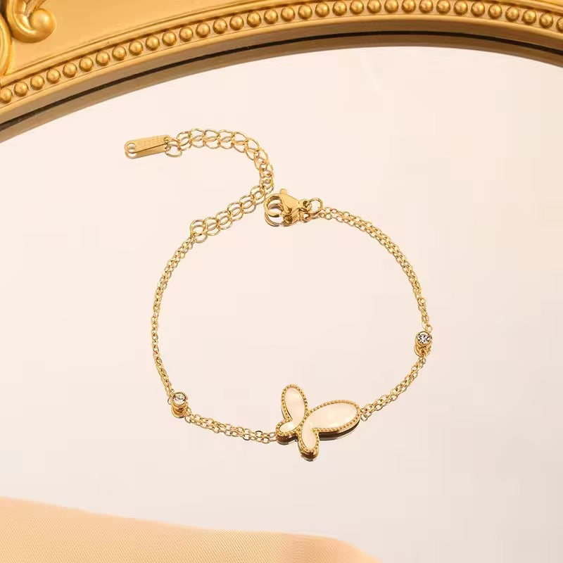 SJ 343 White Butterfly Zircon Bracelet - 18k gold plated stainless steel - Anti tarnish - Wholesale