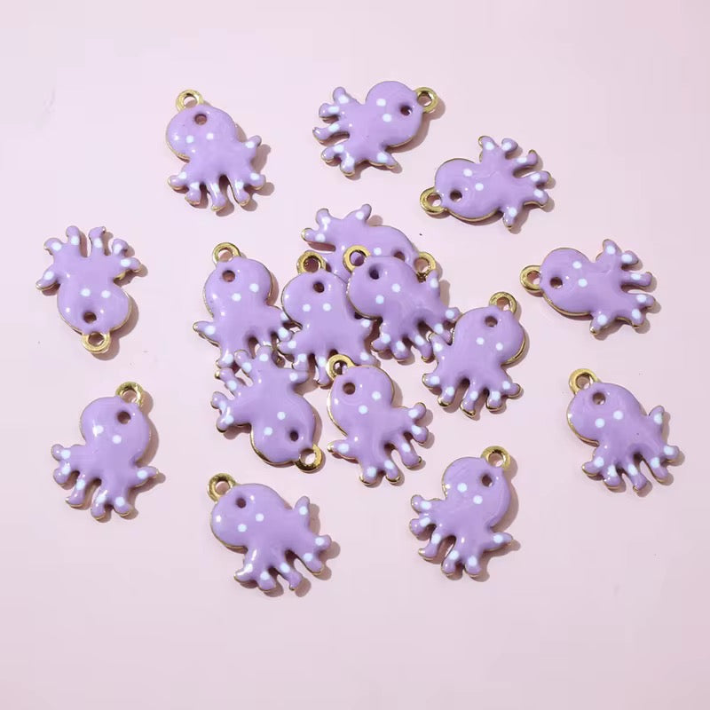 BBB 241 (d) Purple Octopus Tiny Charm 18K Gold PVD plated stainless steel ( 1 piece ) Anti tarnish ( 12:9 mm )