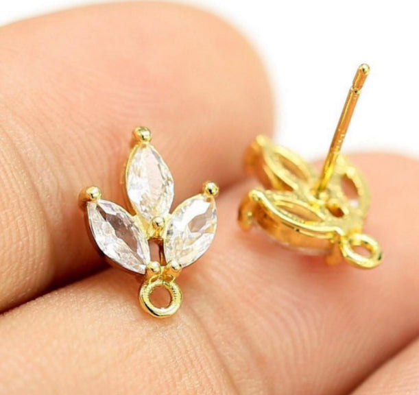 SS 567 3 petal zircon crystal stud (2PC)