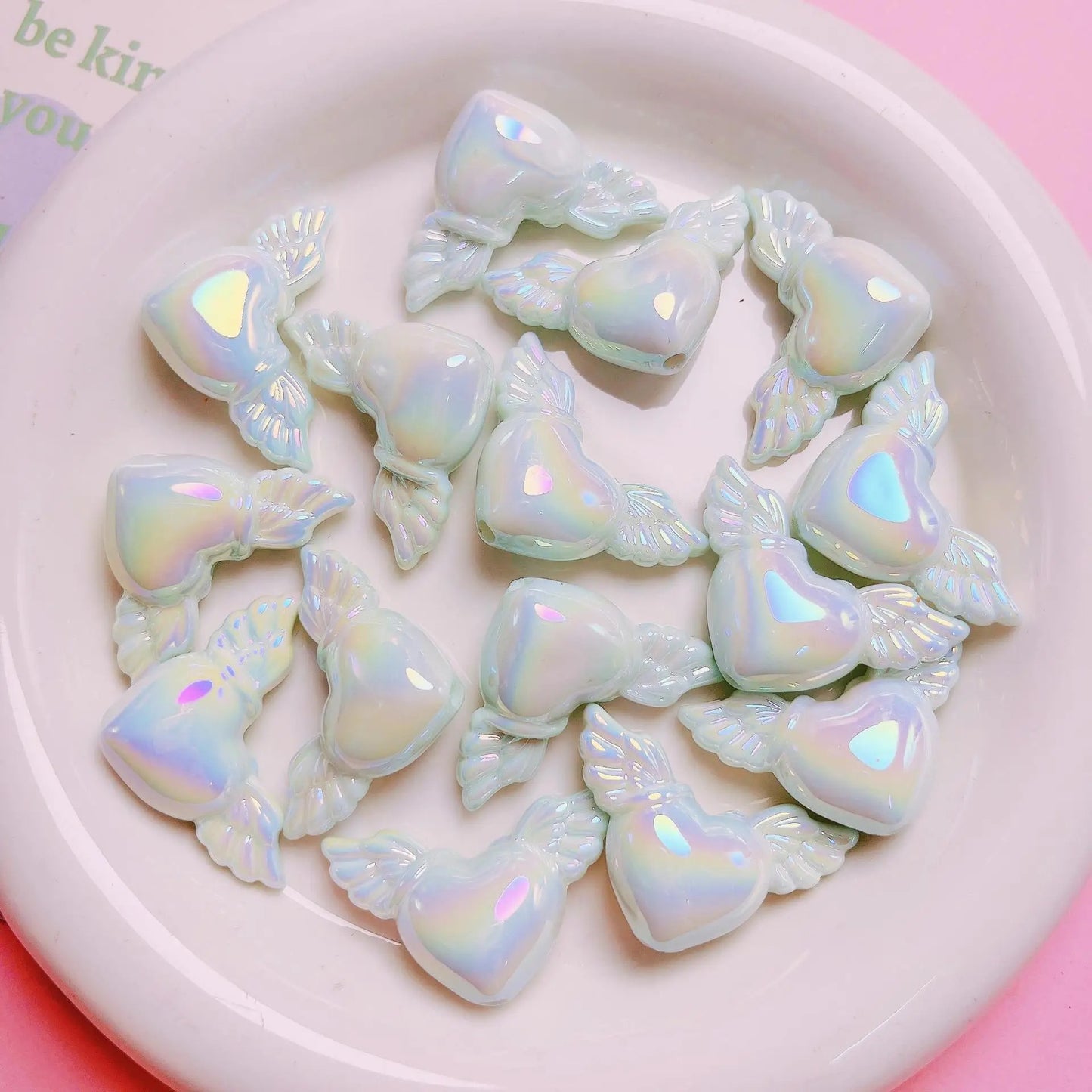 BBB 160 (F) Luminous heart with wings uv plated holographic irrediscent Acrylic bead ( 1 pc )