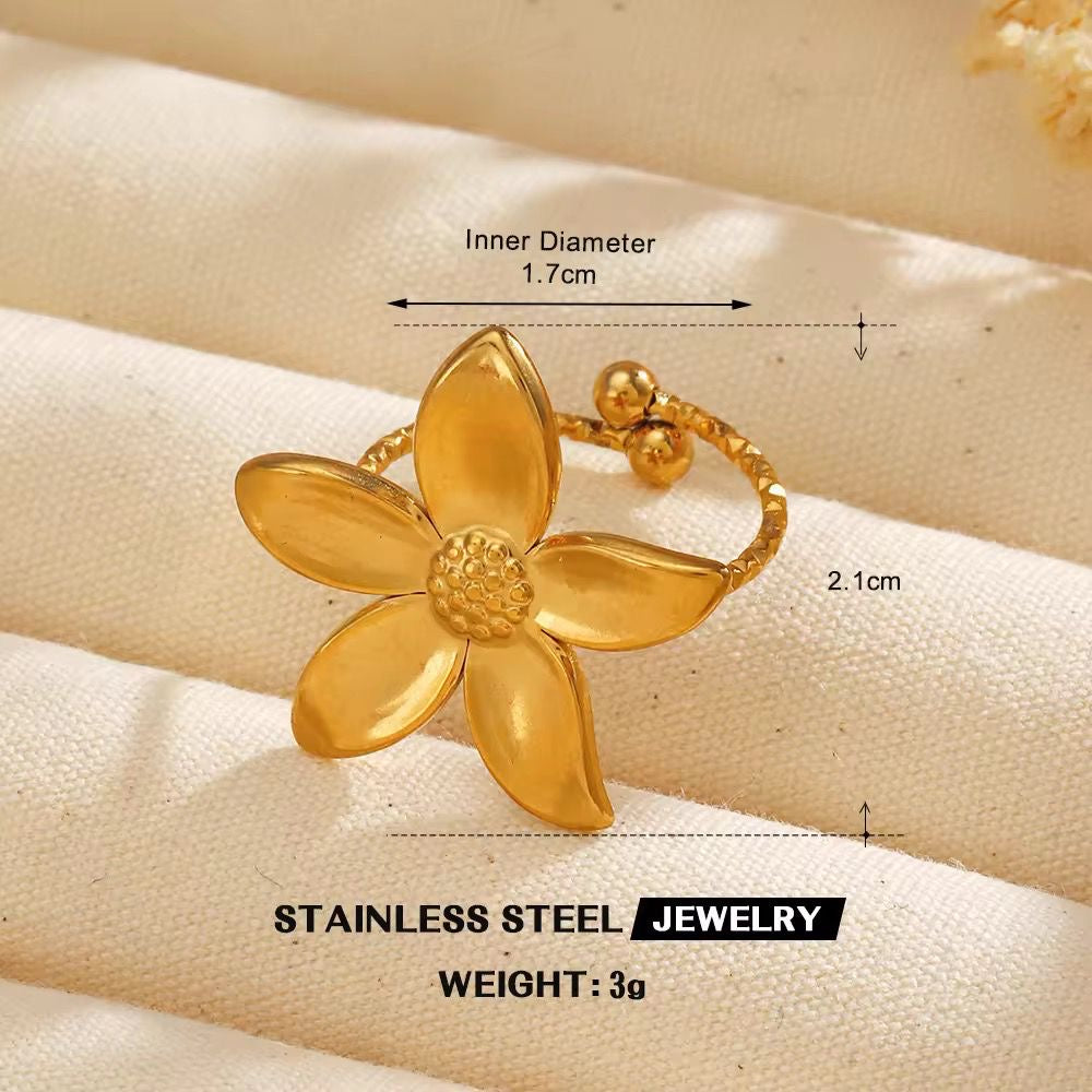 RSJ14B Floral Ring Adjustable - 18k Gold PVD plated 316 stainless steel - Anti tarnish