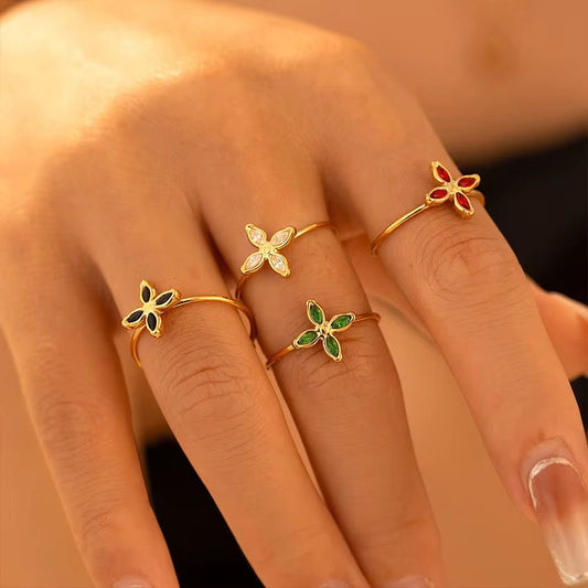 SJ 722 Pink Toned Zircon Flower Dainty Ring Adjustable - 18k Gold PVD plated stainless steel - Anti tarnish