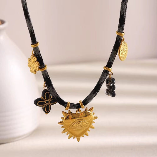 SJ 976 Fashion Fabric Charm Necklace - Premium jewellery- 18k Gold PVD plated stainless steel - Anti tarnish
