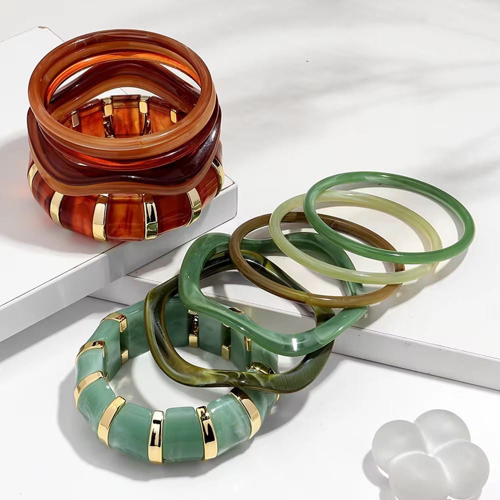 RJ 09 Green Mixed Chunky Irregular bracelet Set ( 6 piece / set ) - Anti tarnish