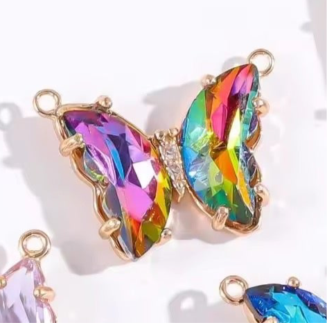 BBB 206 (u) Pinkish Green Holographic Butterfly 14k gold plated Zircon crystal charm ( 1 pc ) Anti tarnish ( 22:16 mm )