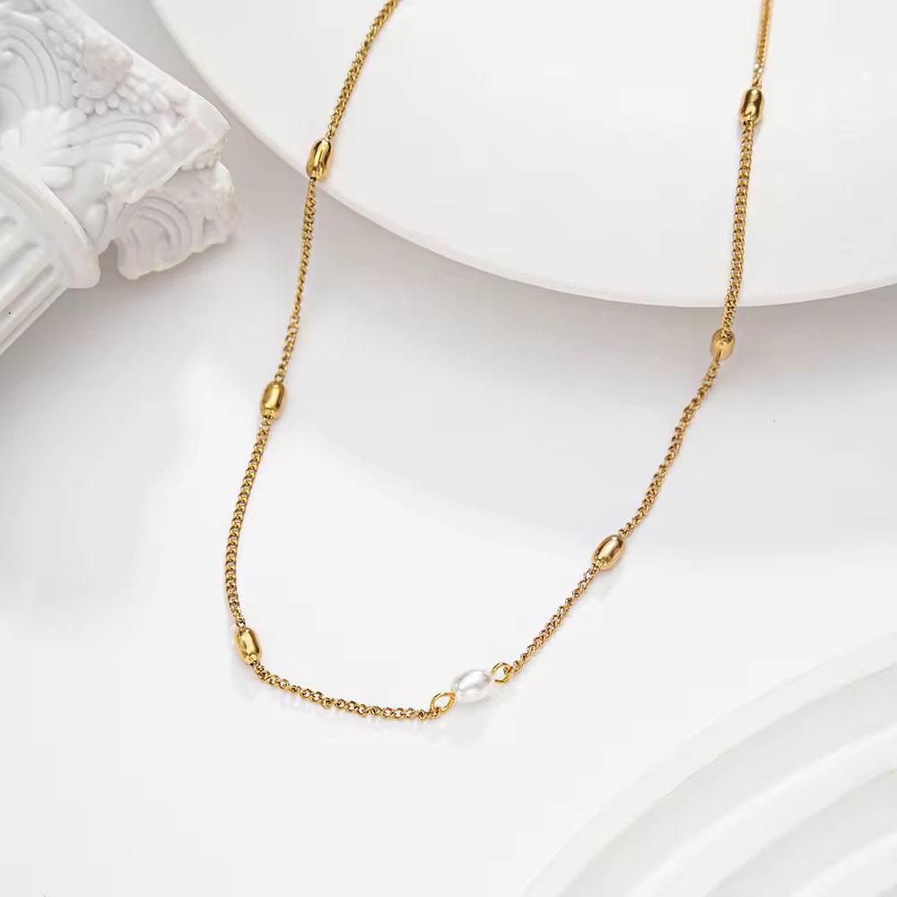 NSJ42E Pearl Whisper Bead Necklace 18k Gold PVD plated