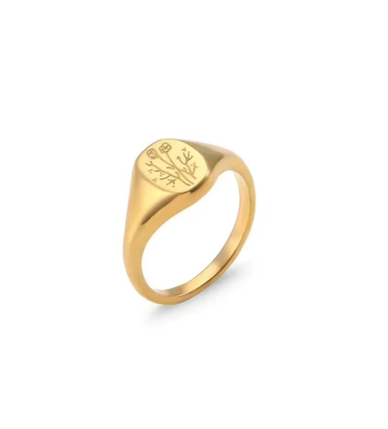 SJ 1121 Floral Printed Ring - 18k Gold PVD plated stainless steel - Anti tarnish