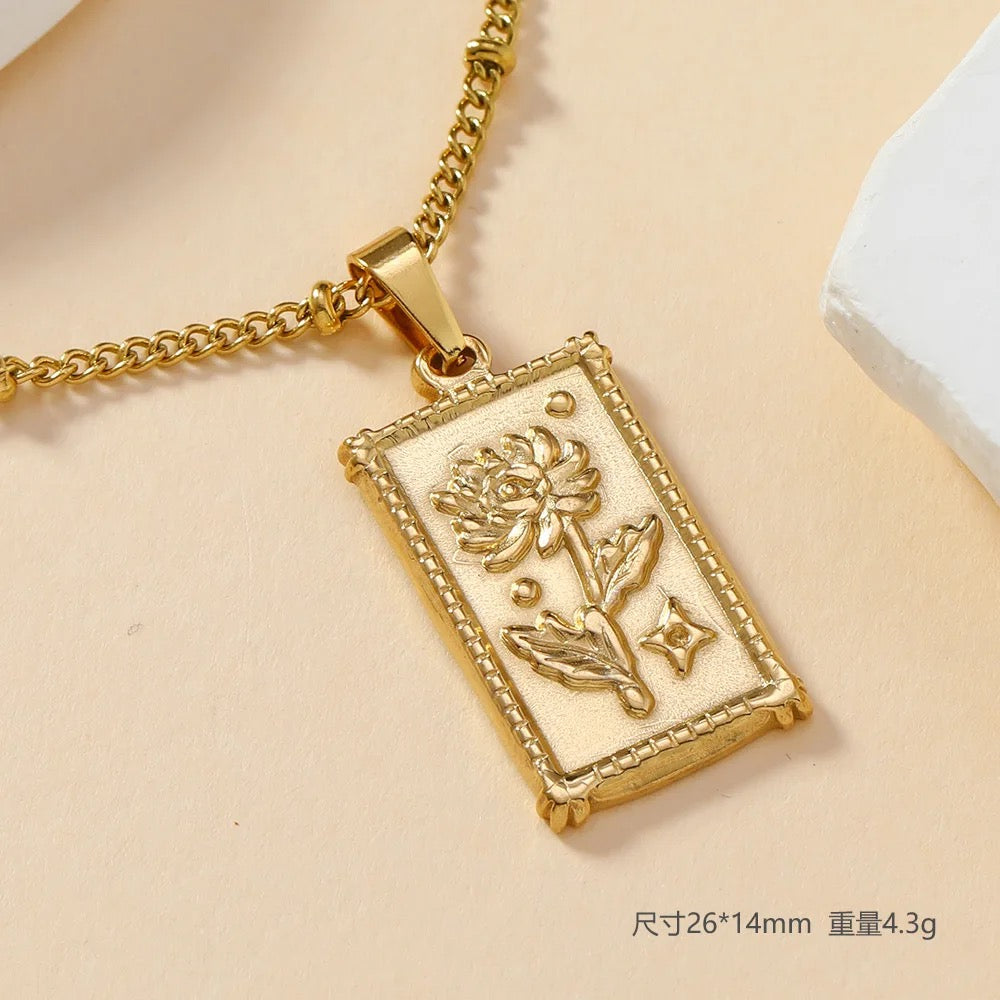 SS 1955 Flower rectangle Stainless steel charm ( 1 pc ) Anti tarnish