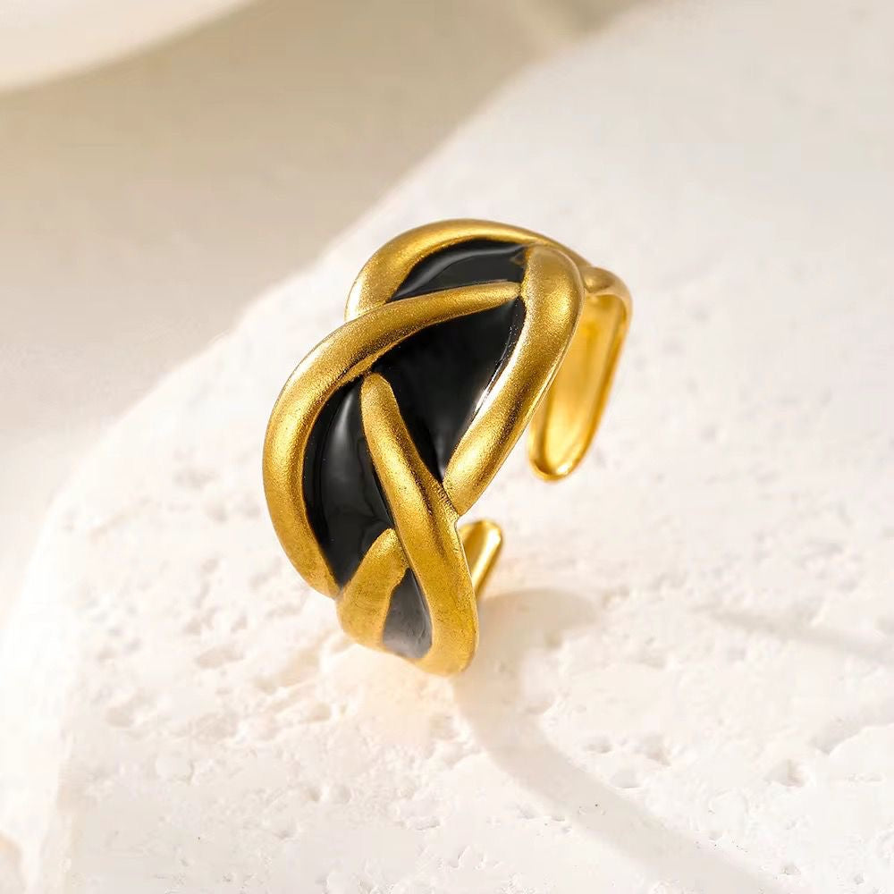 SJ 895 Black Enamel Ring Adjustable - 18k Gold PVD plated stainless steel - Anti tarnish