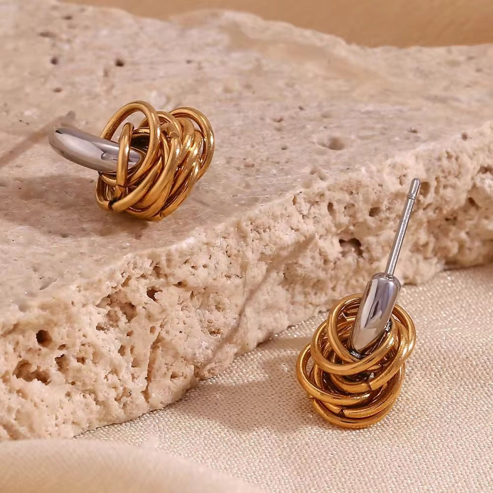 SJ 491 Wrapped C dual tone Earring - premium collection - 18k Gold PVD plated stainless steel - Anti tarnish - Wholesale