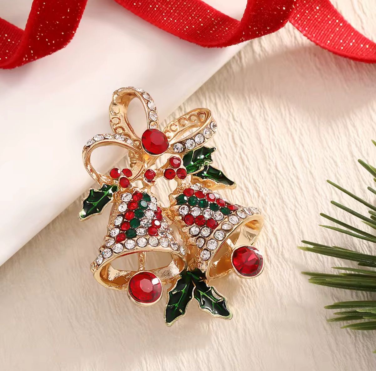 BR 83 Christmas Bell Zircon Brooch ( 1 PC ) Anti Resistant