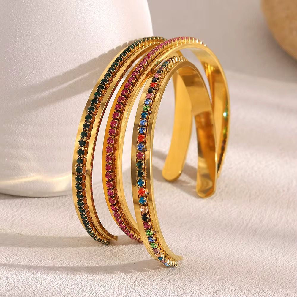 SJ 964 Emerald Zircon Cuff Bracelet - Premium jewellery- 18k Gold PVD plated stainless steel - Anti tarnish