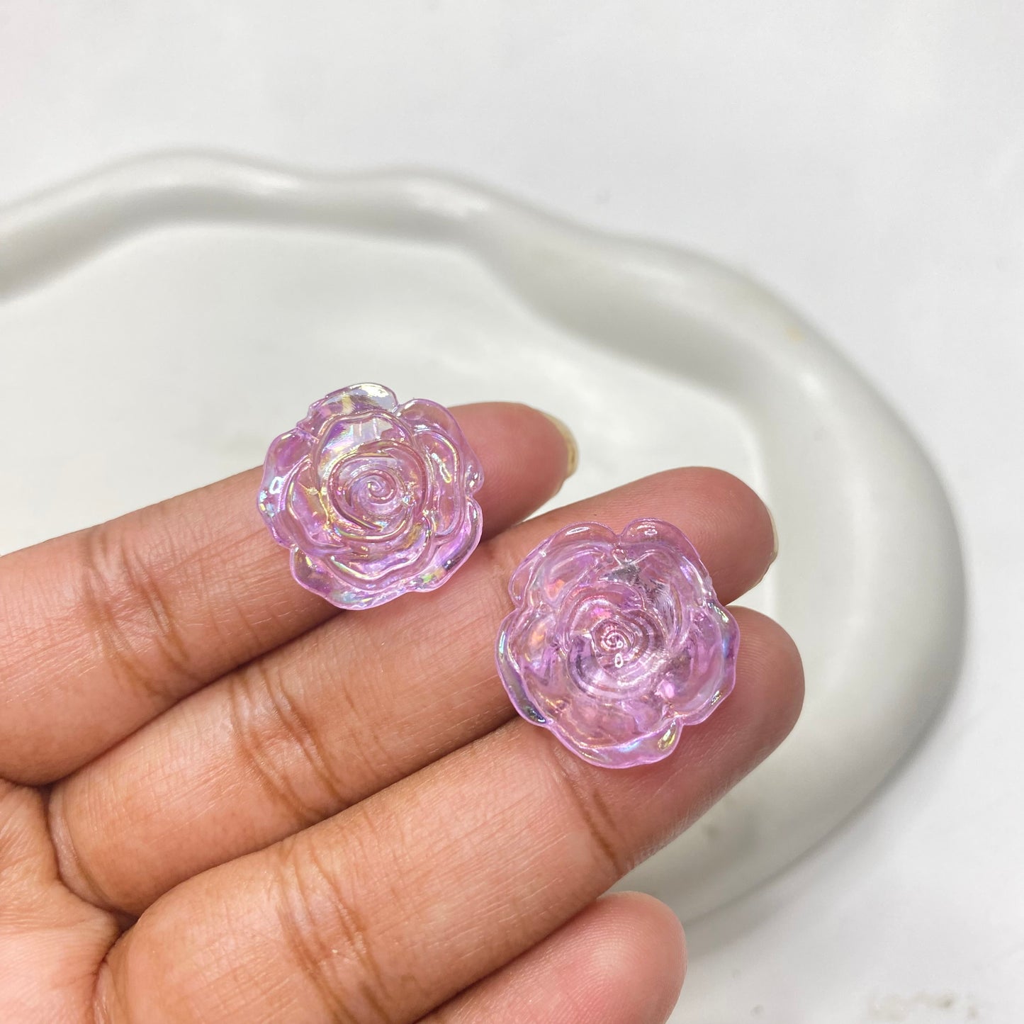 BBB 48 ( E ) light pink Rose flower Uv coated resin cabochons charm - per piece