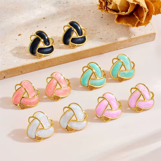 SJ 859 Pink Twisted Triangle Stud - 18k Gold PVD plated stainless steel - Anti tarnish