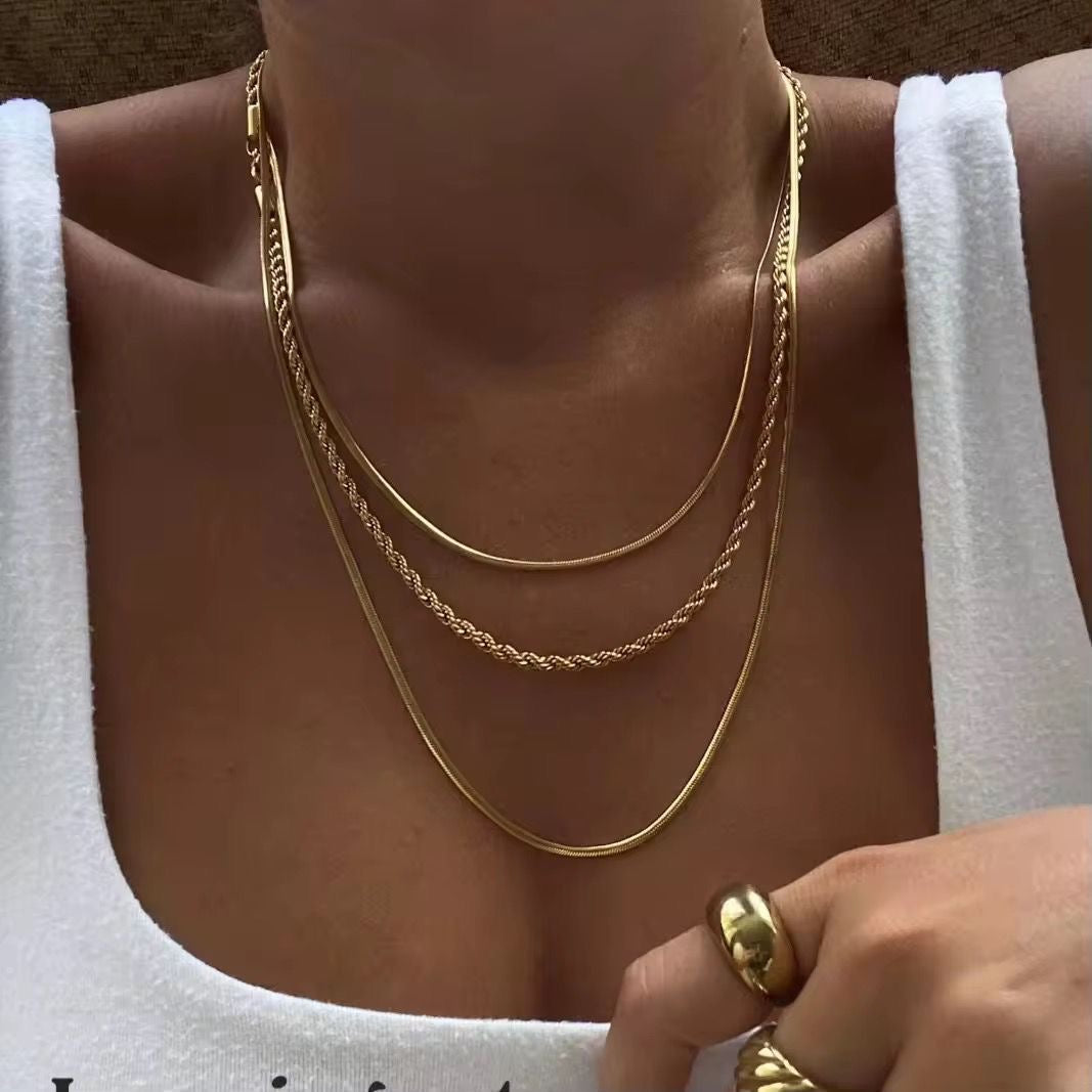 NSJ37C Triple layer Necklace 18k gold PVD plated