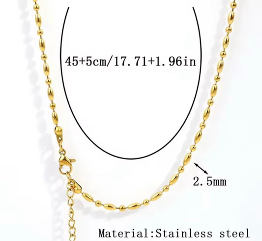 RC 73 Beaded Style Ready made chain 18k Gold PVD plated 316 Stainless steel ( 1 pc ) Anti tarnish ( 2.5 mm ) with extension