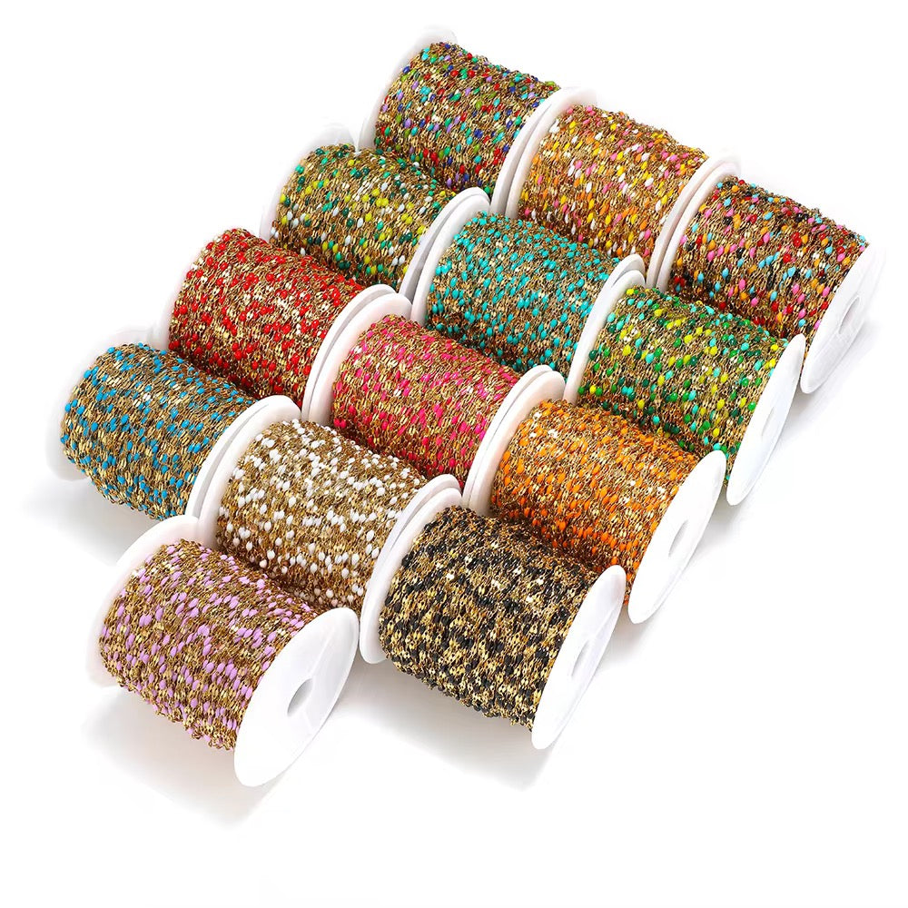 CN 91 Bright Multi Colour Toned Wide drop oil Lip Chain 18k Gold Stainless steel( 1 feet ) Anti tarnish ( 2 mm )