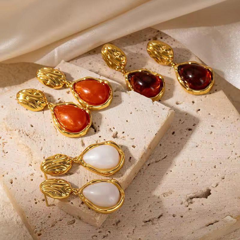 ESJ33D Stone droplet Earrings 18k Gold PVD plated