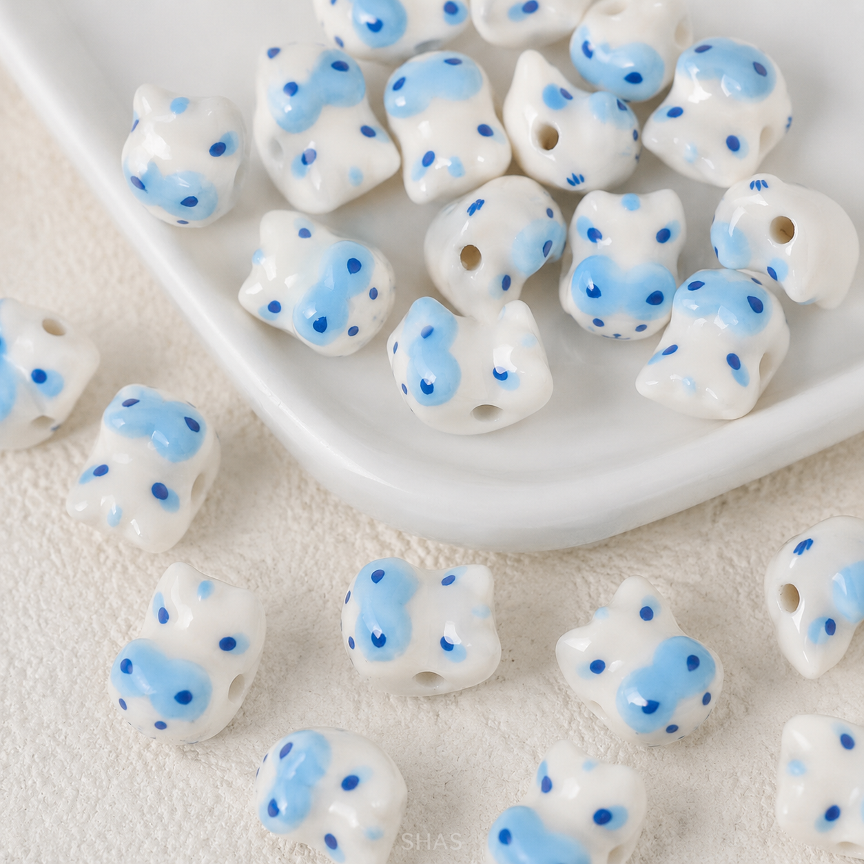 PCB02D Blue Cat Ceramic Bead ( 1 pc ) Porcelian Ceramic