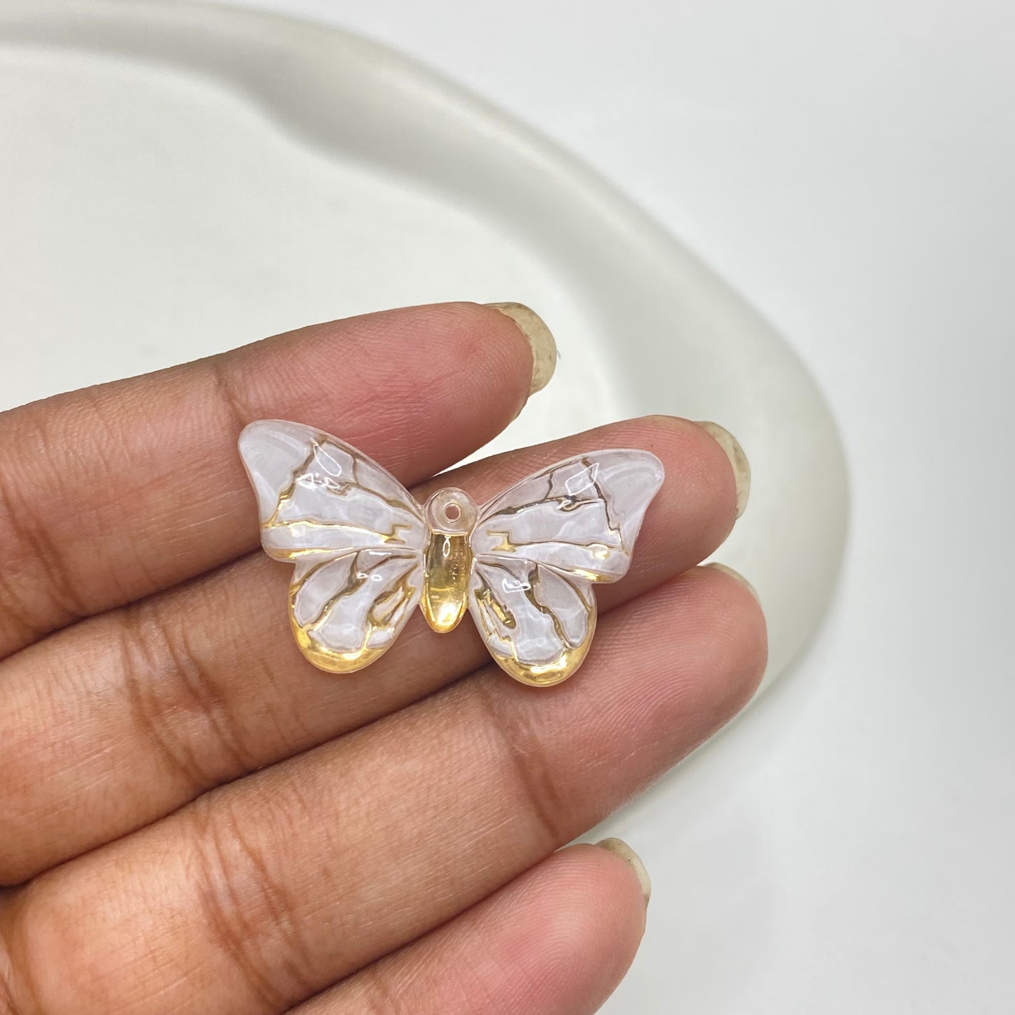 BBB 50 (k) white butterfly Luminous shiny Acrylic bead ( 1 pc )
