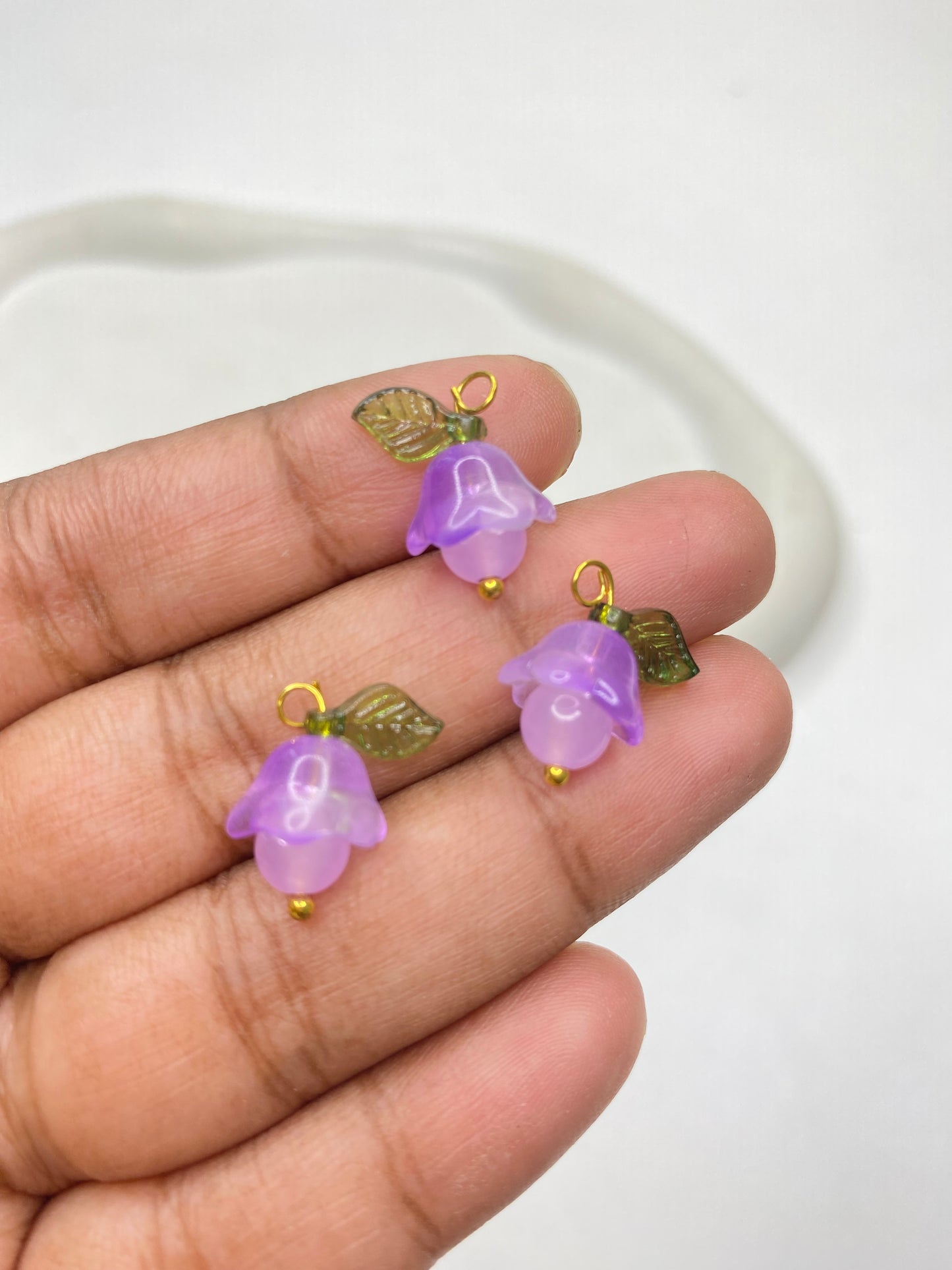 BBB 200 (b) Purple Tulip Bell flower glass bead charm ( 1 pc ) ( 17:10 mm )