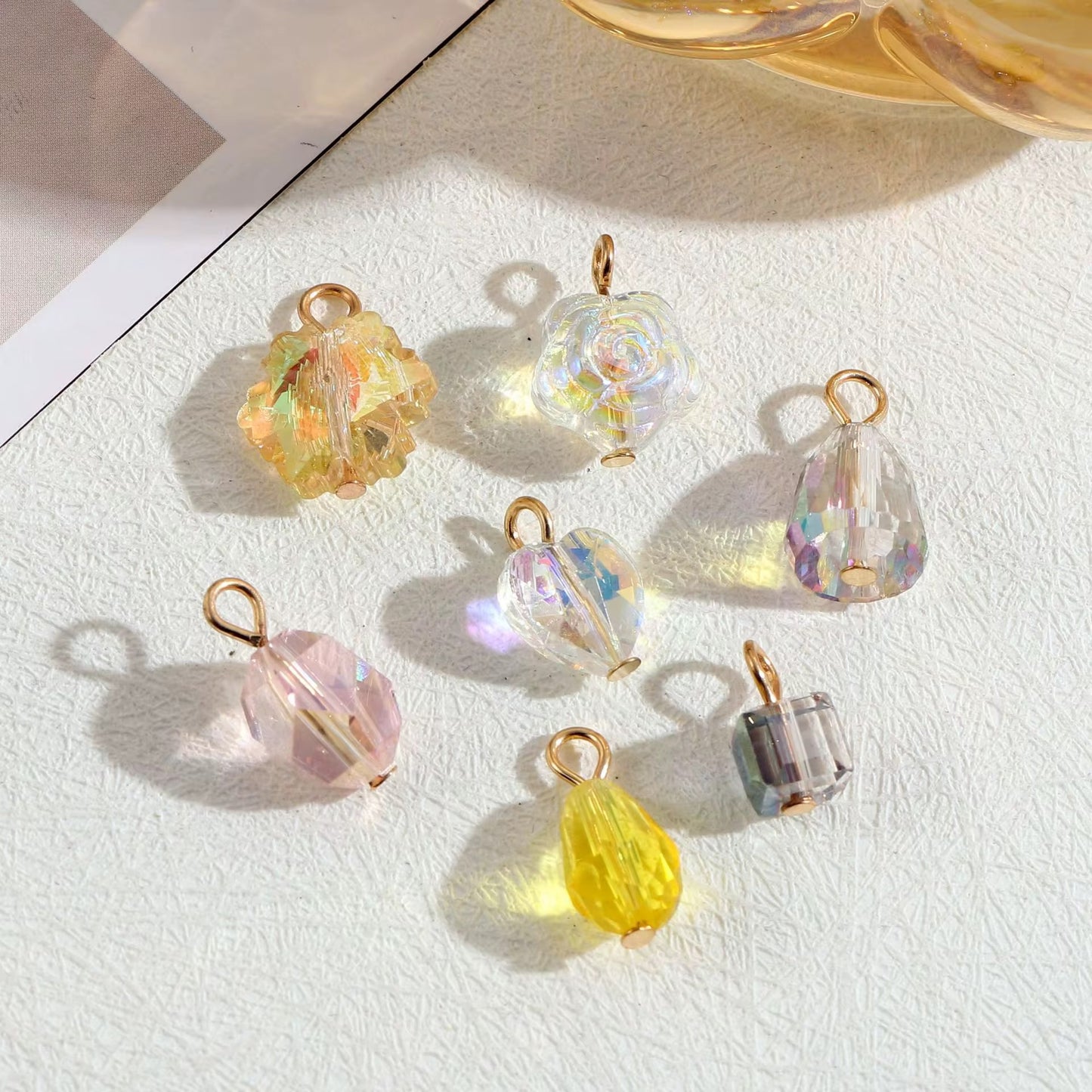 BBB 283 (d) Holographic Heart Crystal Bead charm 14k gold plated crystal ( 1 pc ) Anti tarnish ( 12 mm )