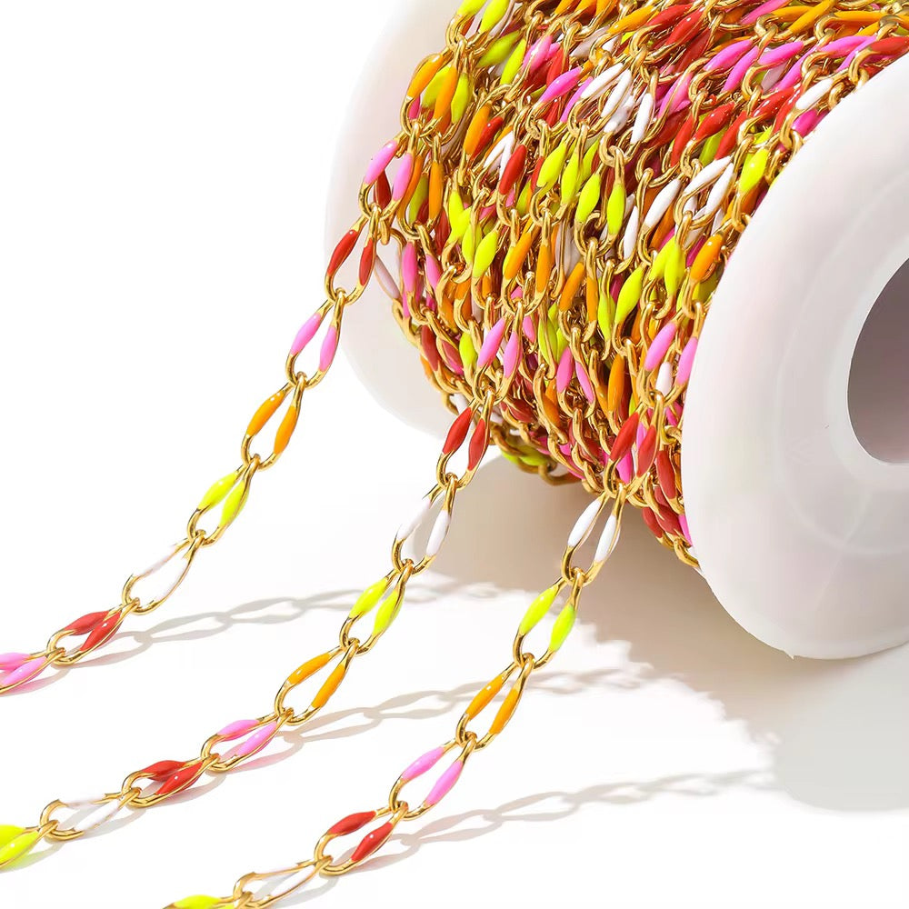 CN 286 Colourful Drop oil 3.8 mm wide 18k gold plated Stainless steel chain ( 1 feet ) Anti tarnish