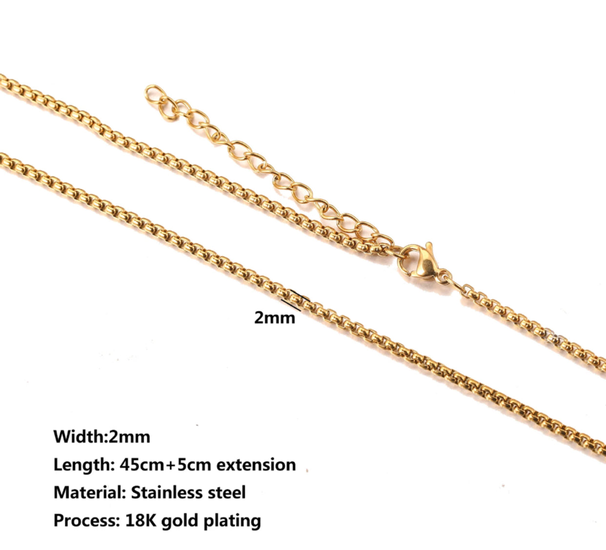 RC 10 Thick box gold Stainless steel ready chain with extension ( 1 pc ) Anti tarnish
