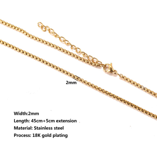 RC 10  Thick box gold Stainless steel ready chain with extension ( 1 pc ) Anti tarnish