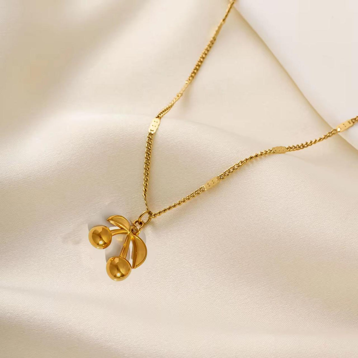 NSJ44D Golden Cherry Pendant Necklace 18k Gold PVD plated
