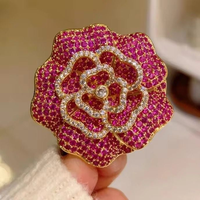 BR 08 French Rose Zircon Brooch pin ( 1 pc ) Tarnish Resistant