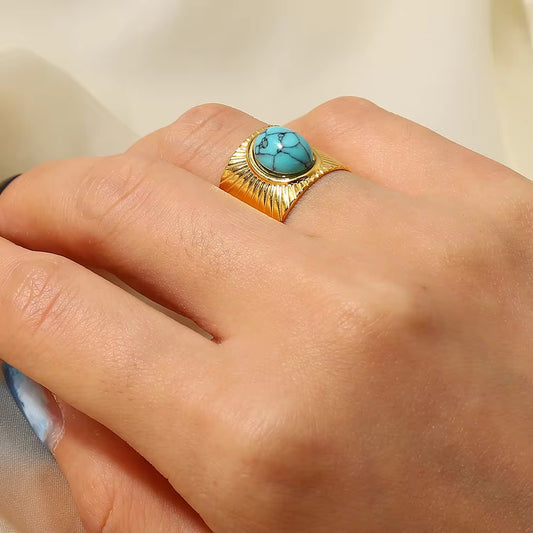SJ 443 Retro Gemstone Ring Adjustable - 18k Gold PVD plated stainless steel - Anti tarnish - Wholesale