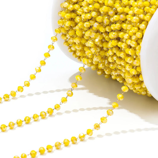 CN 234 Glass faceted beaded crystal gold Stainless steel chain ( 1 feet )Anti tarnish