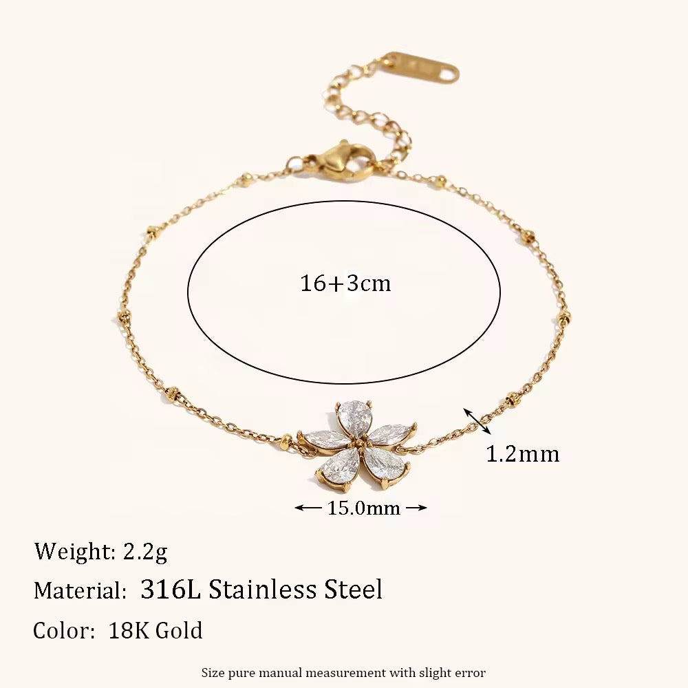 SJ 414 Floral Zircon bead chain Bracelet- Premium 18k Gold PVD plated stainless steel - Anti tarnish - Wholesale