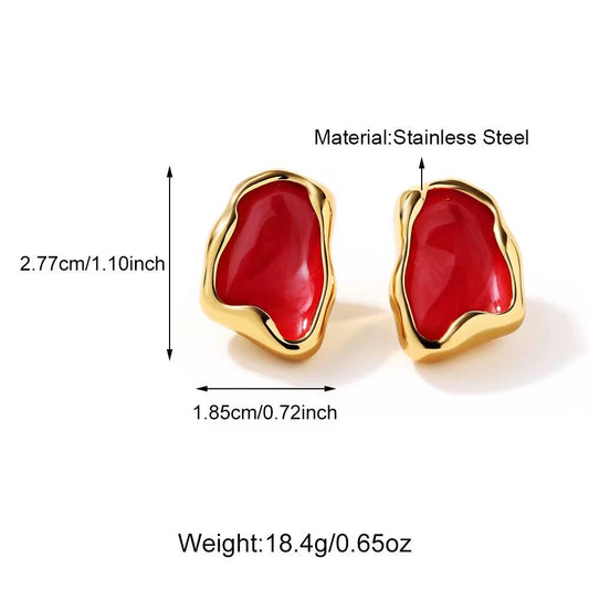 SJ 952 Red Nugget Earring - 18k Gold PVD plated stainless steel - Anti tarnish
