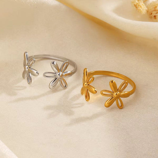 SJ 1020 Floral Ring Adjustable - 18k Gold PVD plated stainless steel - Anti tarnish