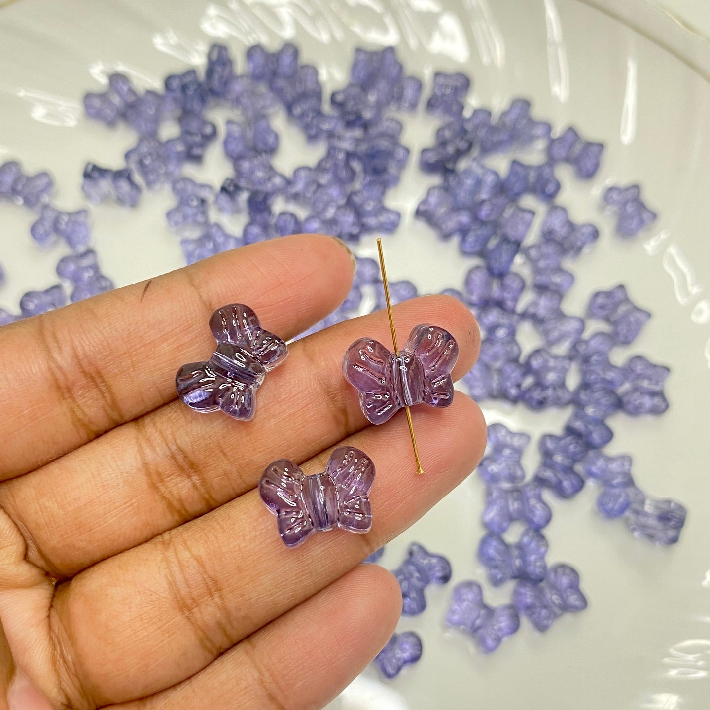 GB586 blue butterfly glass beads