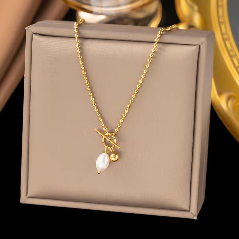 NSJ22 pearl necklace- 18k gold PVD plated 316 stainless steel - Anti tarnish