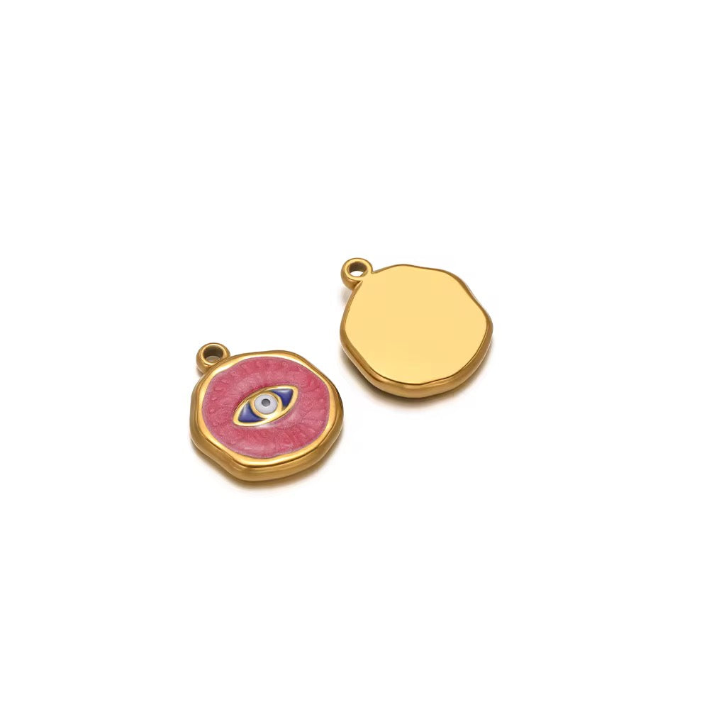 SS 1152 Deep Pink Evil Eye Oil Dripping Charm 18K Gold PVD plated stainless steel ( 1 piece ) Anti tarnish ( 16:13 mm )