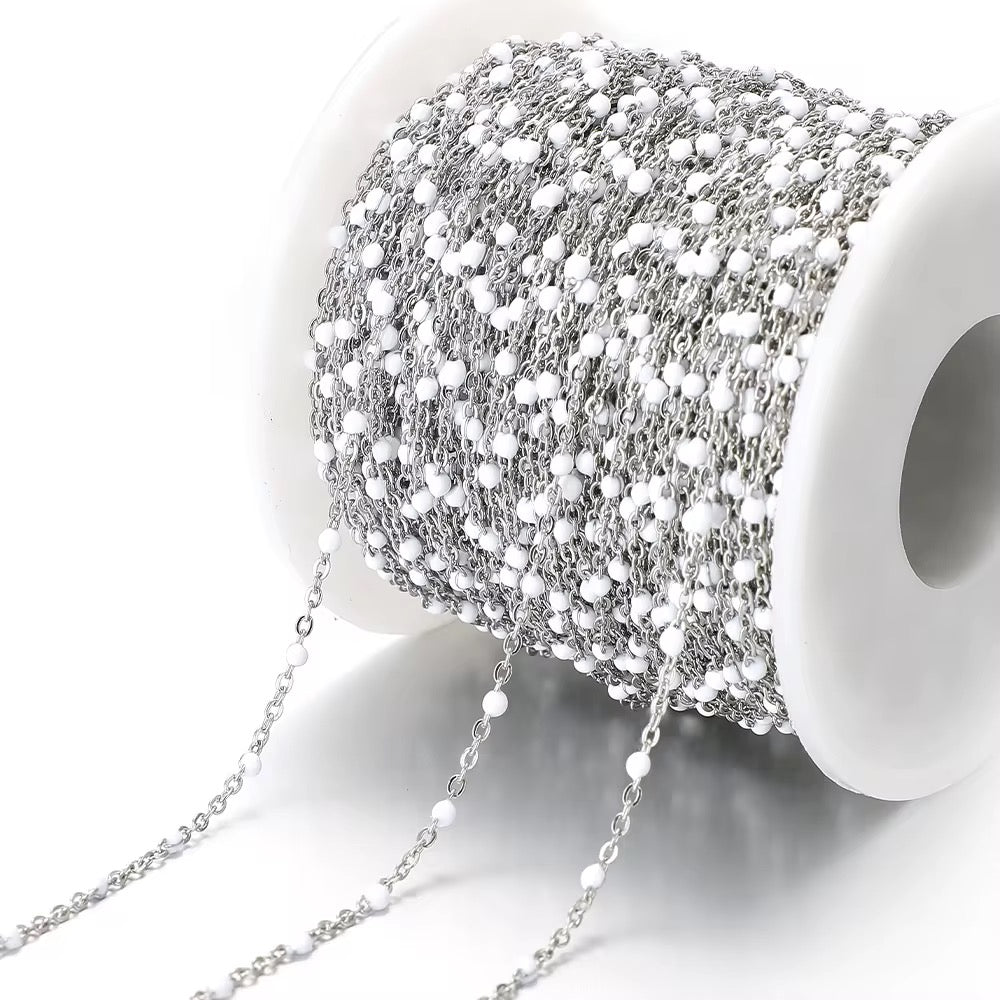 CN 358 White Beaded Silver plated 316 Stainless steel chain ( 1 feet ) Anti tarnish