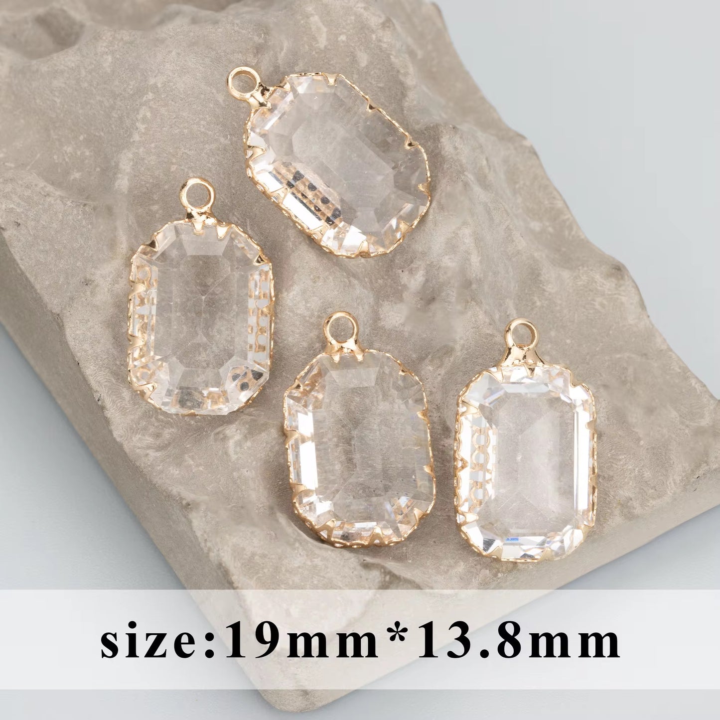 SS 2166 Glass rectangle Zircon 18k gold plated charm ( 1 pc ) Anti tarnish