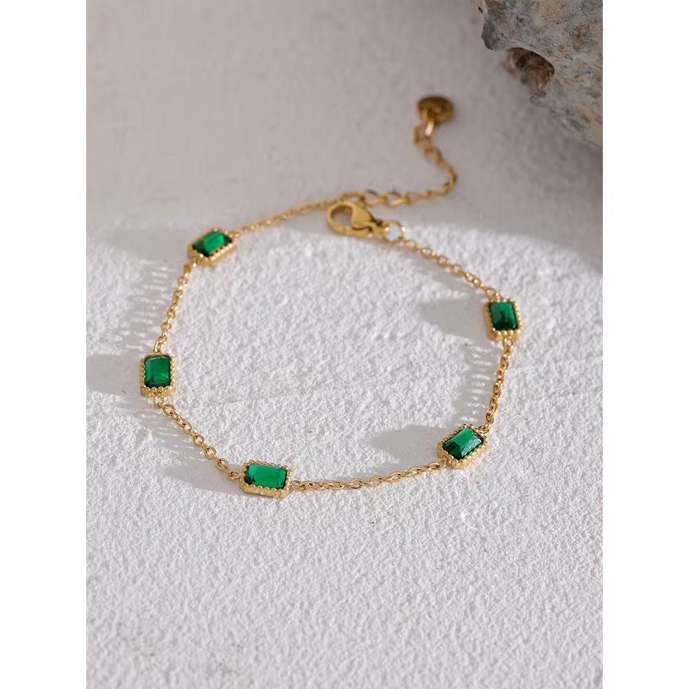 SJ 740 Emerald Dainty Zircon Bracelet - 18k Gold PVD plated stainless steel - Anti tarnish