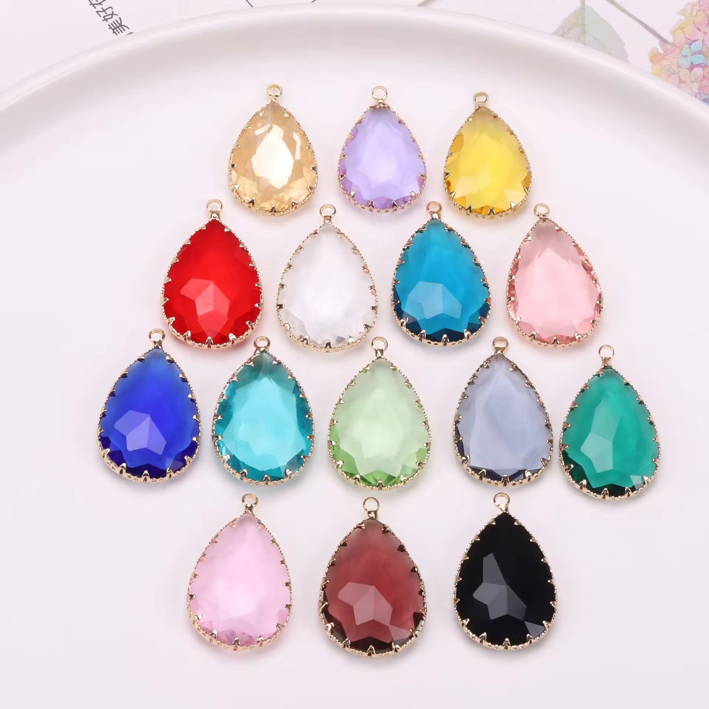 GPC11 I (2) Red Teardrop Charm 14k gold plated Zircon crystal ( 1 pc ) Anti tarnish ( 20*30 mm )