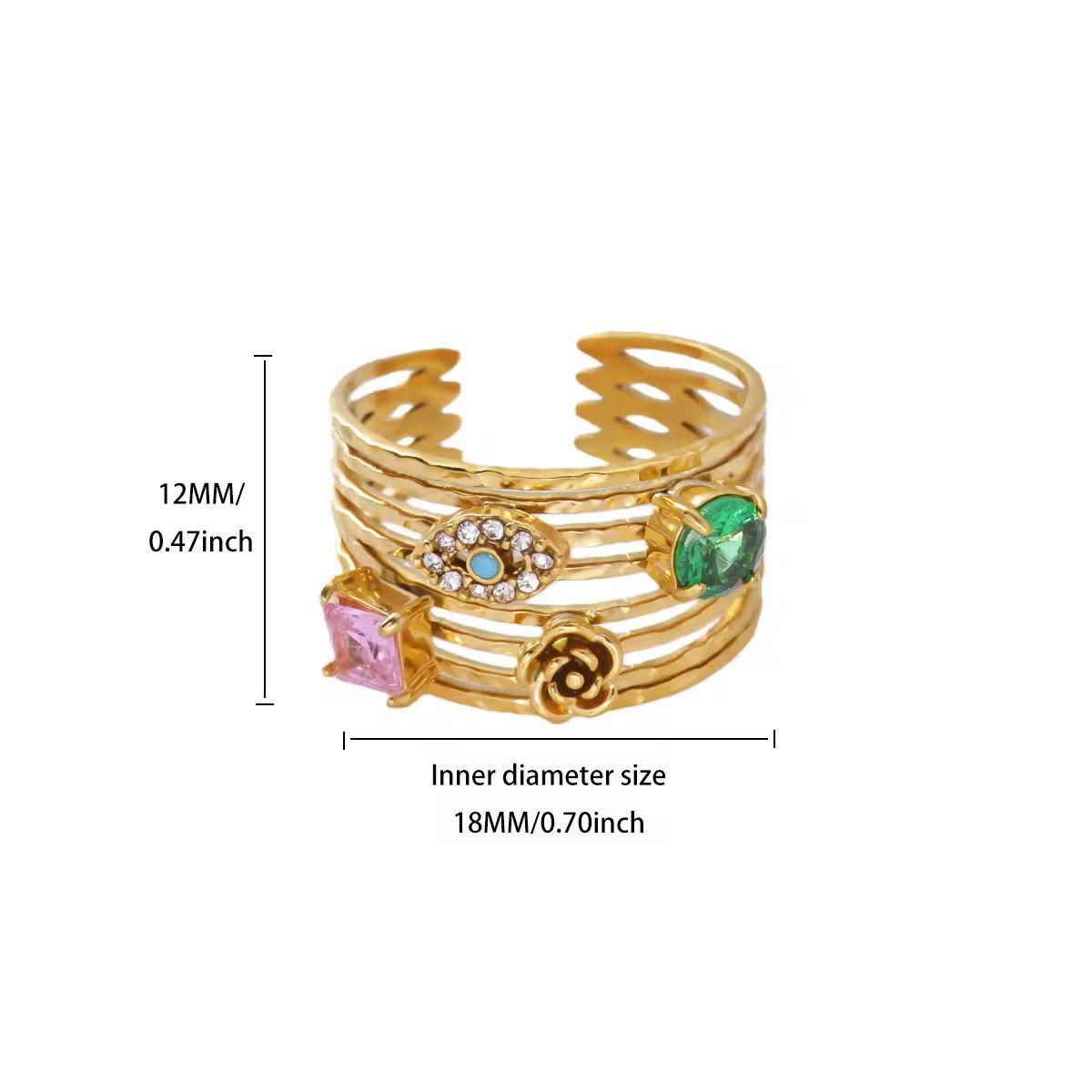 RSJ30D Colorful zircon layered ring - 18K Gold PVD plated