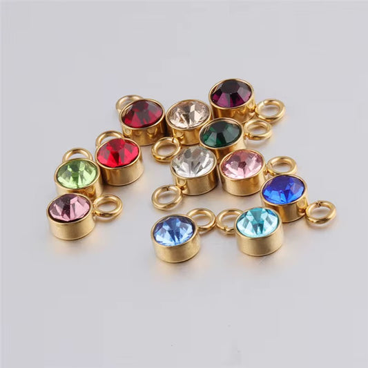 BBB 287 (h) Dark Blue Zircon Round Charm 18k Gold PVD plated 316 stainless steel ( 1 pc ) Anti tarnish ( 8 mm )