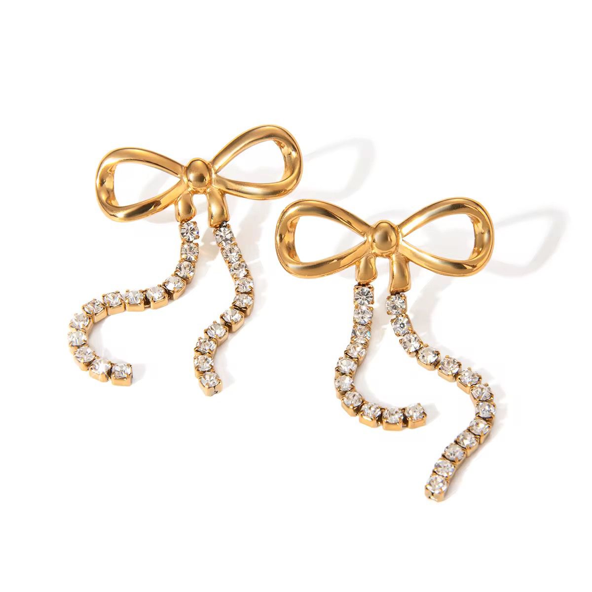 ESJ24C Zircon Bow EARRING - 18K GOLD PVD plated